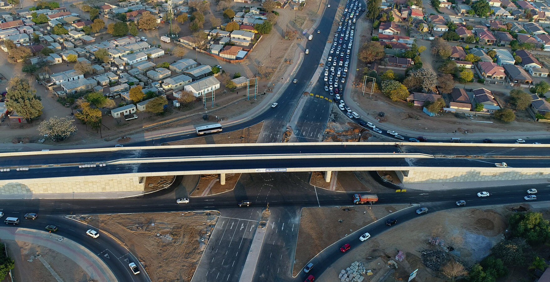 Aerial view of an upgraded Greater Gaborone interchange